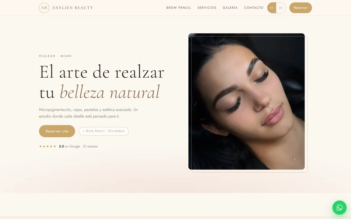 Sitio de Anylien Beauty en escritorio