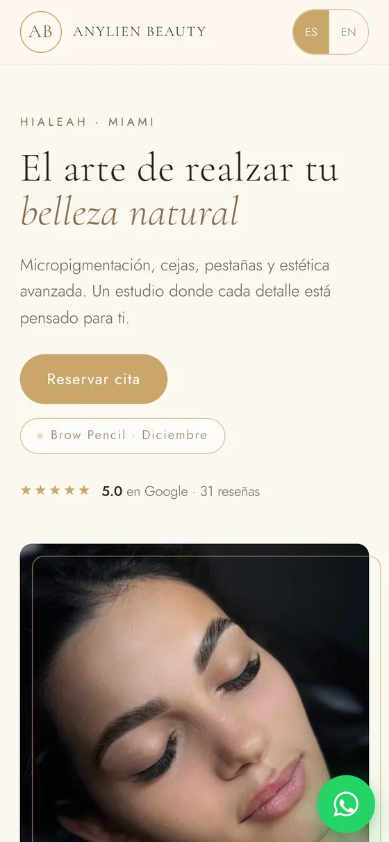 Sitio de Anylien Beauty en móvil