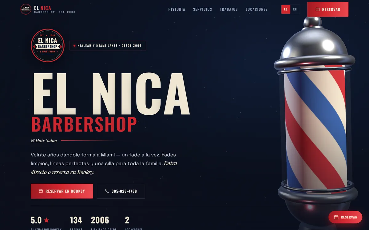 Sitio de El Nica Barbershop en escritorio