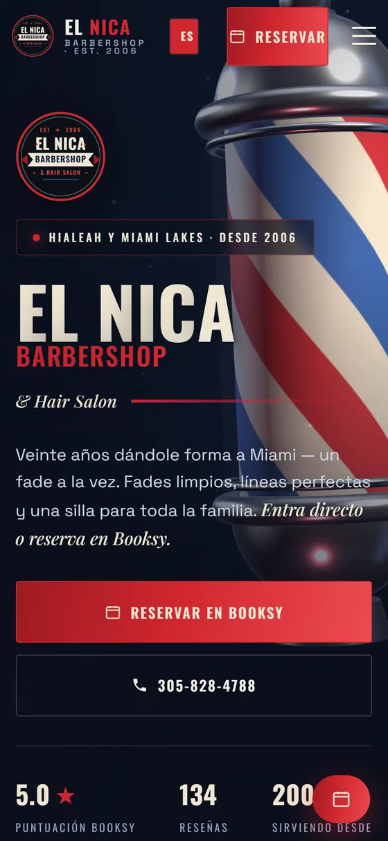 Sitio de El Nica Barbershop en móvil