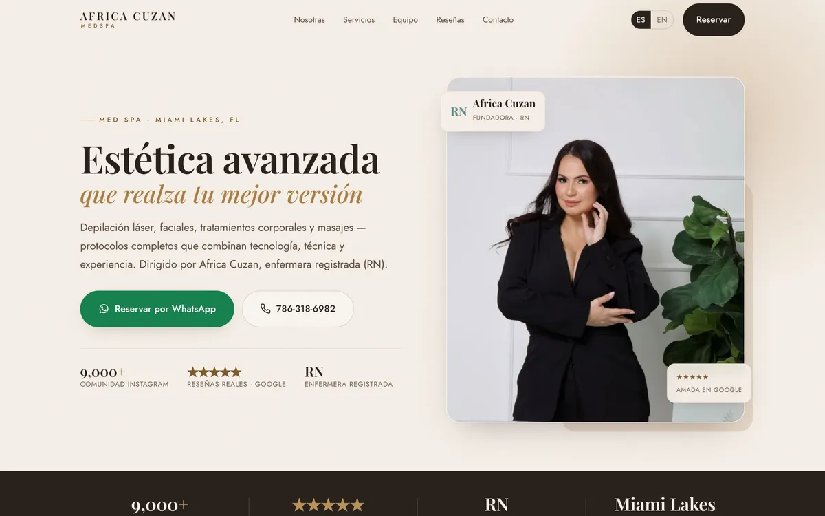 Sitio de Medspa Africa Cuzan en escritorio