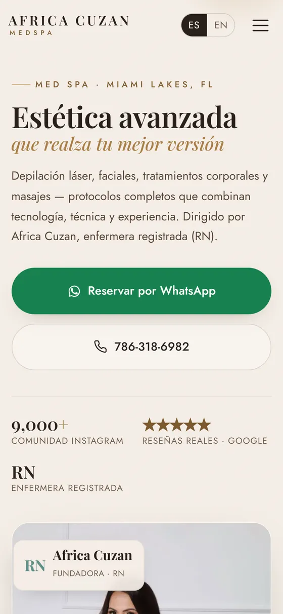 Sitio de Medspa Africa Cuzan en móvil