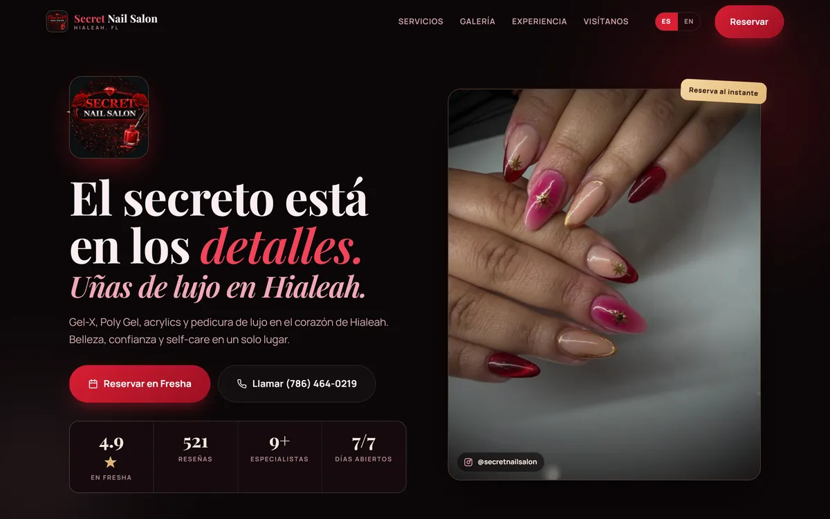 Sitio de Secret Nail Salon en escritorio