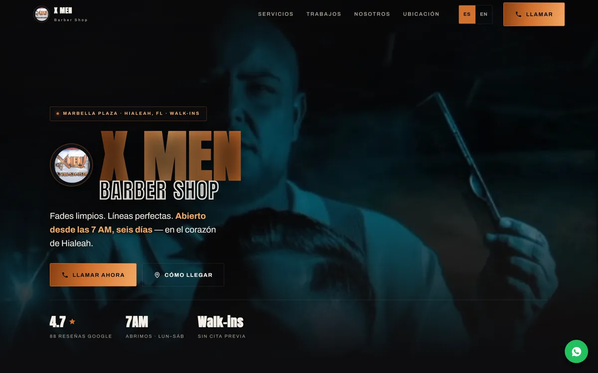 Sitio de X Men Barber Shop en escritorio