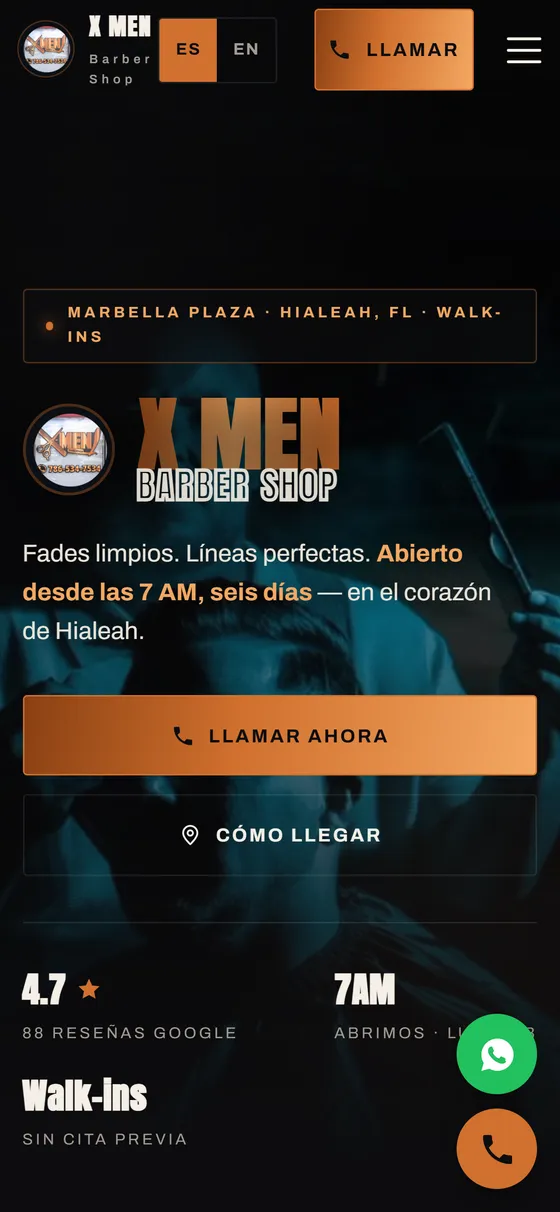 Sitio de X Men Barber Shop en móvil